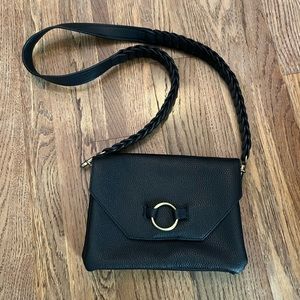 Street Level Black Pebbled Leather Crossbody w/ Woven Strap